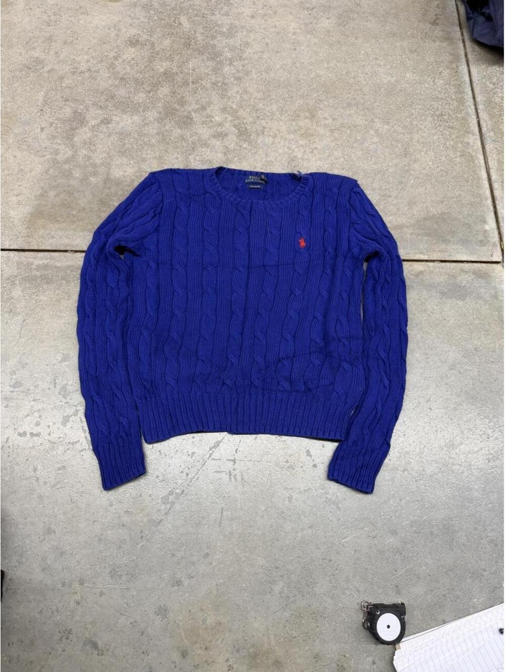 vintage polo ralph lauren blue and red cable knit sweater size small WOMENS